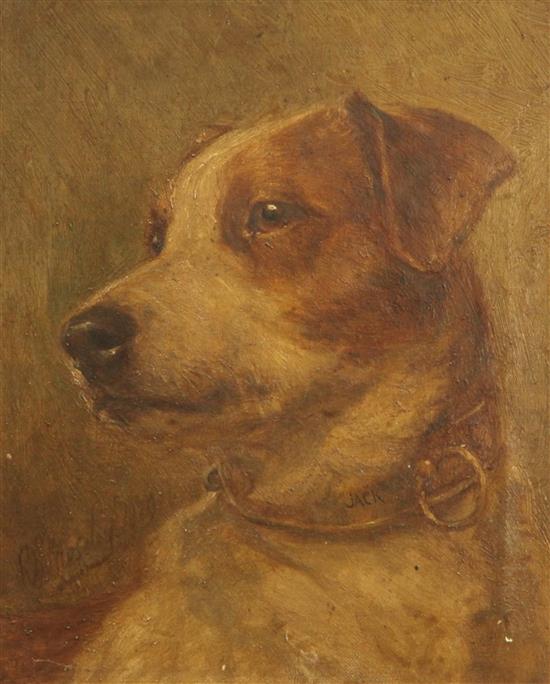 Richard S. Moseley (1843-1914) Portraits of wire-haired terriers - Railway Jack and Brandy 12 x 10in.